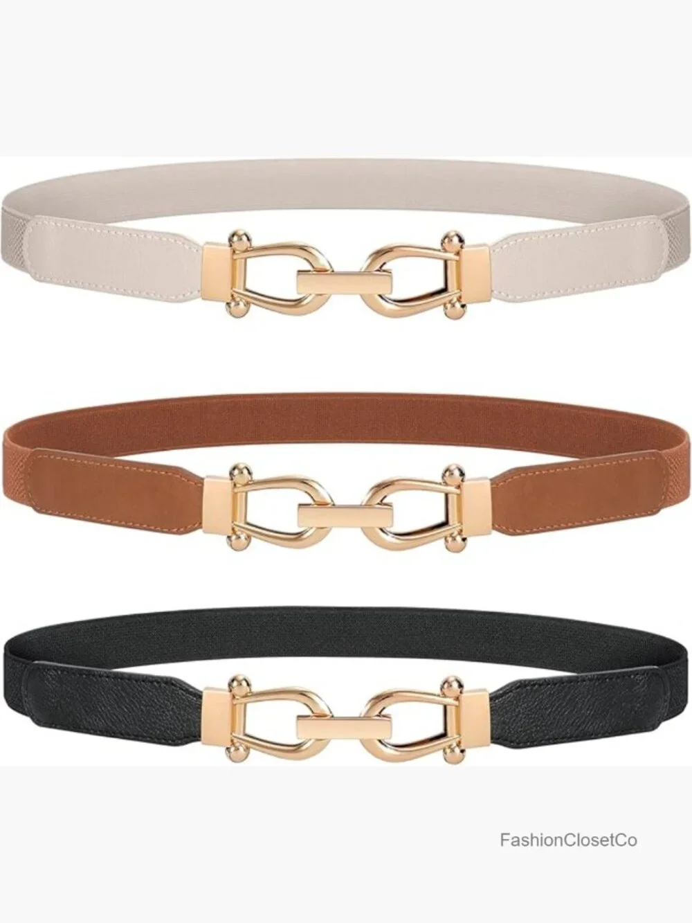 Stretchy Waist Belt with Gold Buckle - Retro Elastic Skinny Belt for Women